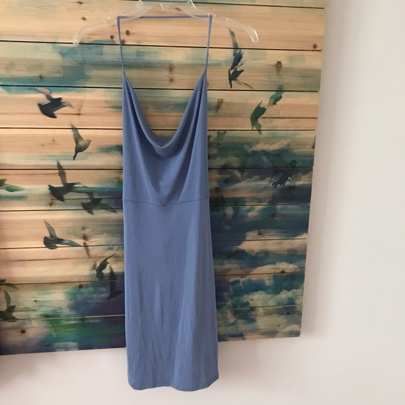 Charlotte Russe Dusty Blue Halter Dress with Tie in Back Low Back with Elastic - Picture 2 of 7